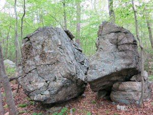Split boulders along the Pine Swamp Trail. Photo by Daniel Chazin.